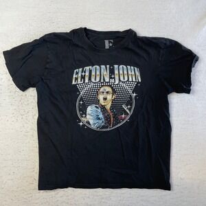 Elton John T-Shirt Mens L Black Graphic Print Crew Neck Short Sleeve Cotton 2020